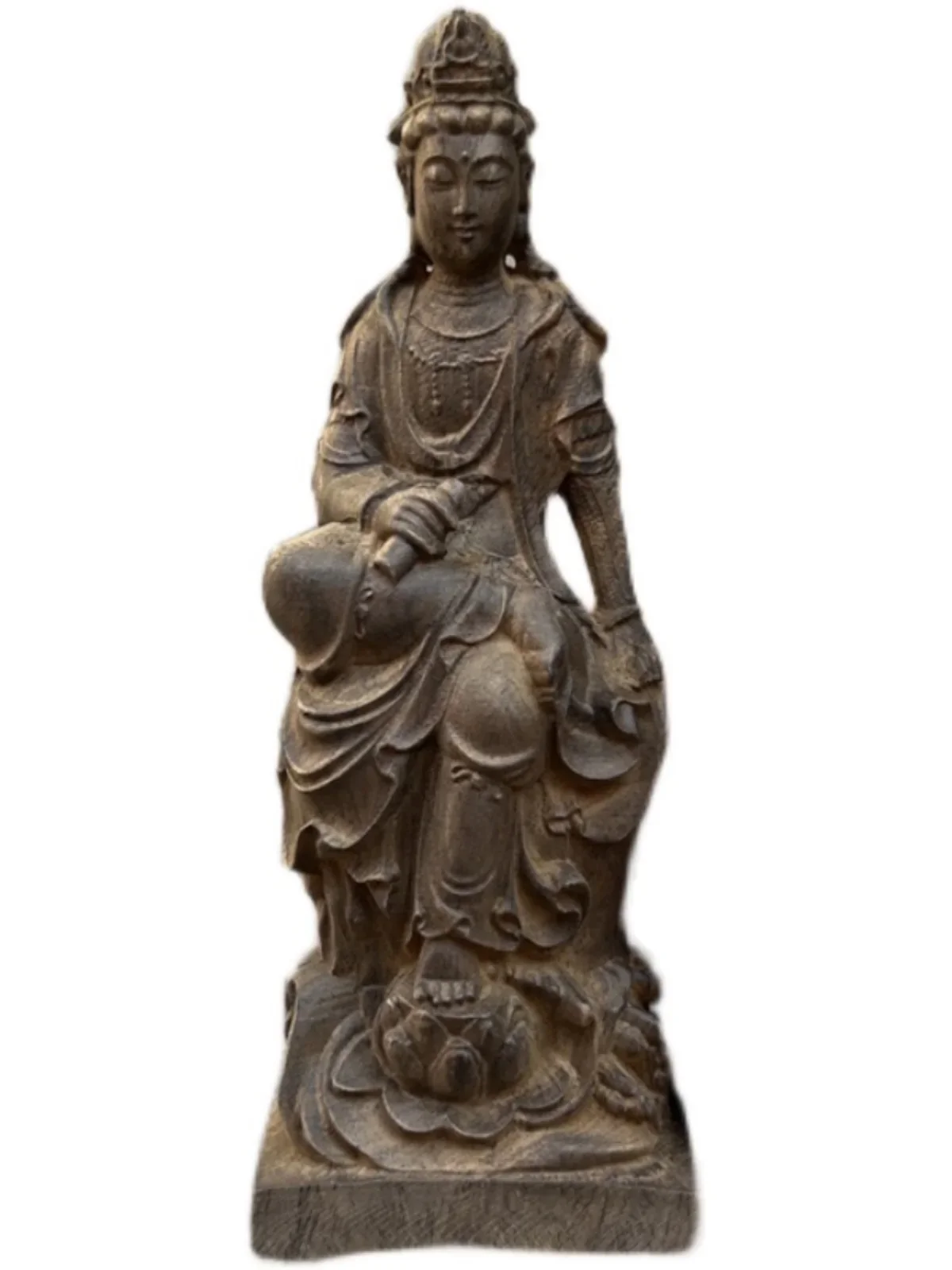 Agarwood carving seated lotus lotus statue of mercy in the South China Sea Goddess of Mercy Bodhisattva holding sutras