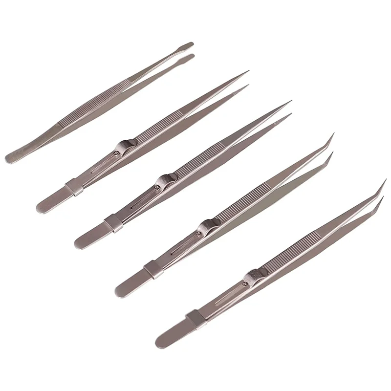 

A84Z-5Pcs Precision Tweezers Set - Anti - Static Stainless Steel Tweezers For Electronics, Jewelry Making And Laboratory Work Du