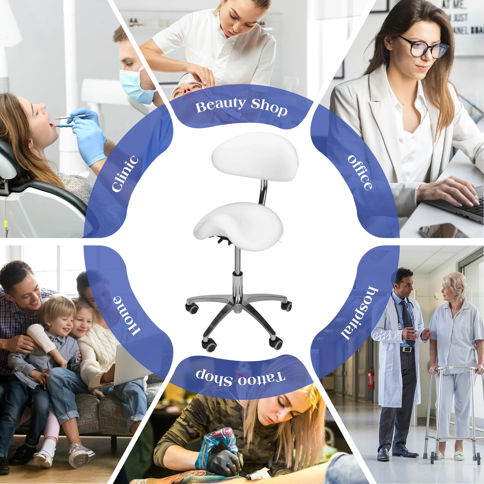 

Adjustable Ergonomic Rolling Chair with Wheels with Back Support 19.93-21.65in Height for Home Office Salon Spa Kitchen Tattoo