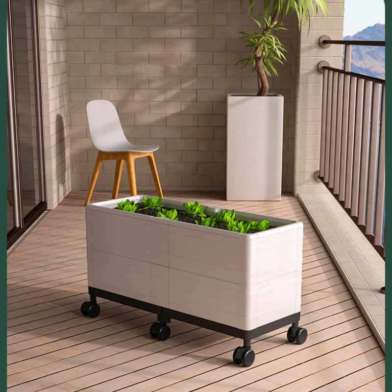 

Movable top floor vegetable planting artifact family balcony outdoor rectangular plastic flower pot with wheels