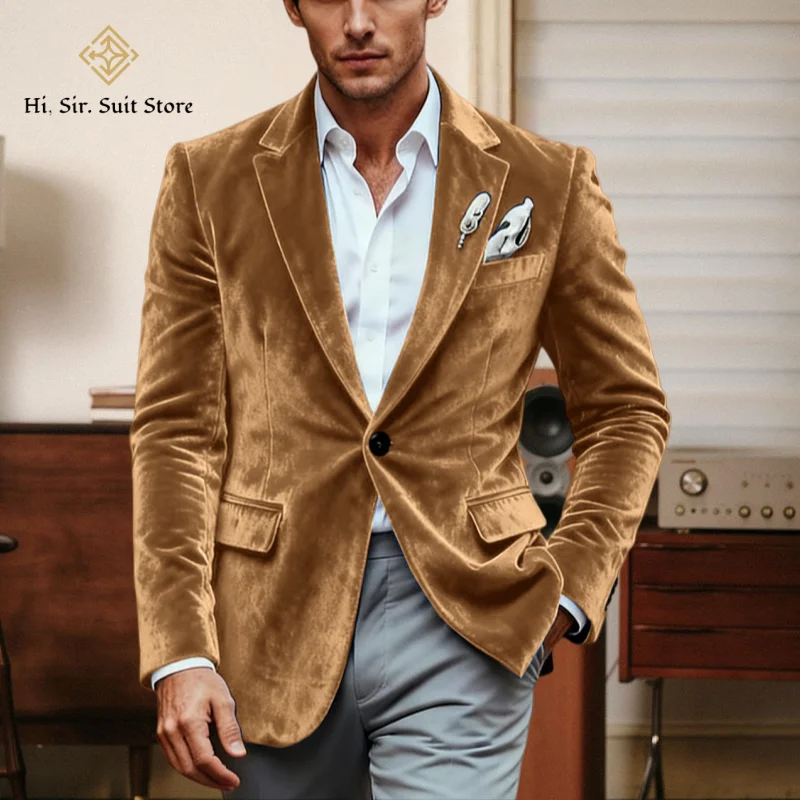 

Men's Velvet Blazer High-Stretch Casual Suit Jacket Fall/Spring Single-Button Wedding Suit Jacket for Men Customize Blazer Party