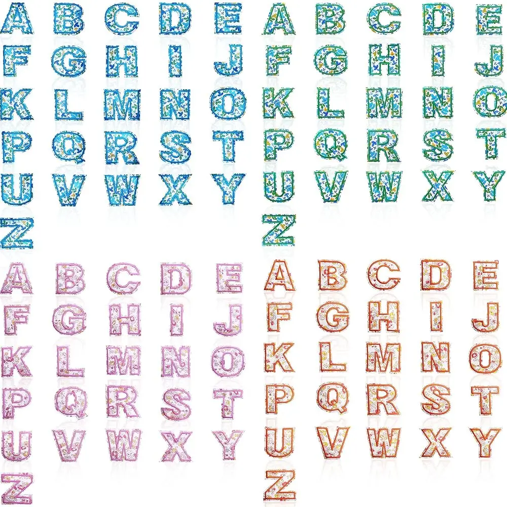 

104 Pieces A-Z Alphabet, Iron on Letters for Clothing, Flower Embroidery Varsity Alphabet Letterman Decorate Repair Patches w
