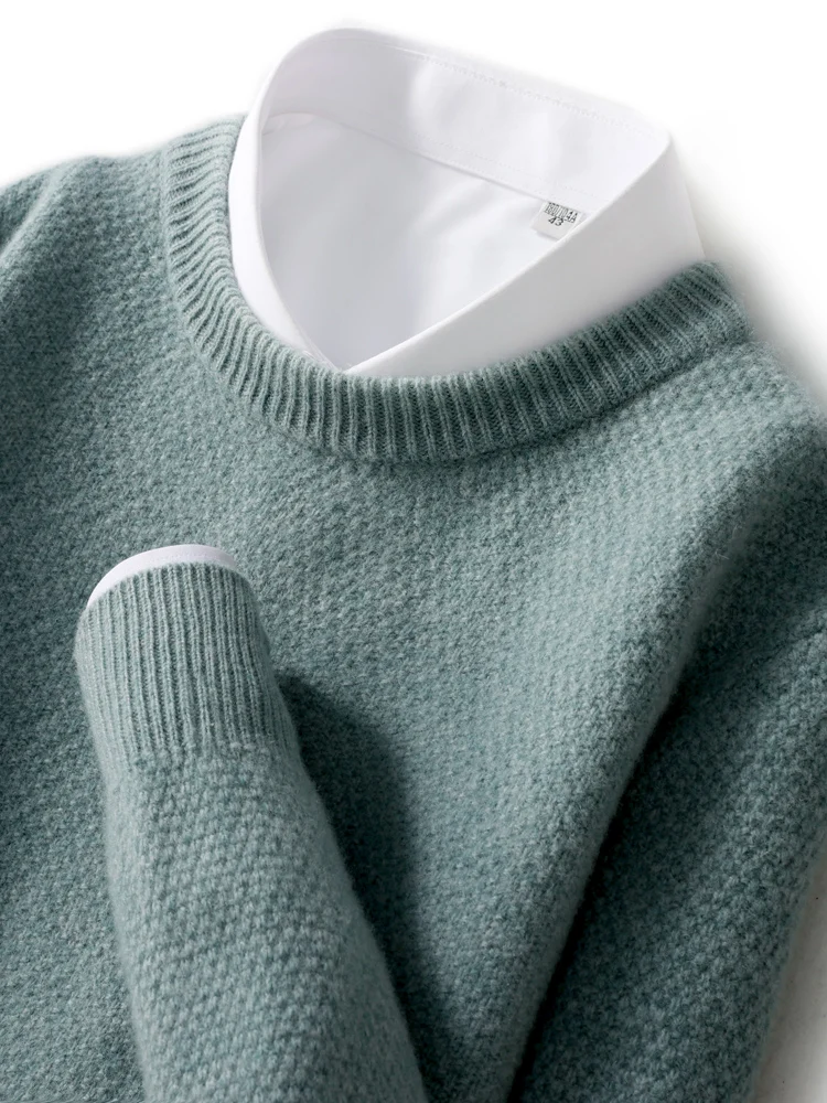 

New Men's Cashmere O-neck Pullovers 100% Merino Wool Sweater Autumn Winter Long Sleeve Warm Thick Casual Knitwear Clothing Tops