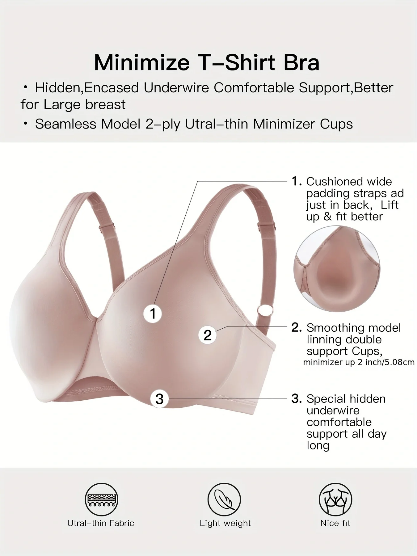 Underwire Women\'s Minimizer Full Figure Bras Smooth Full Coverage Seamless Non Padded Cups Bra 5810