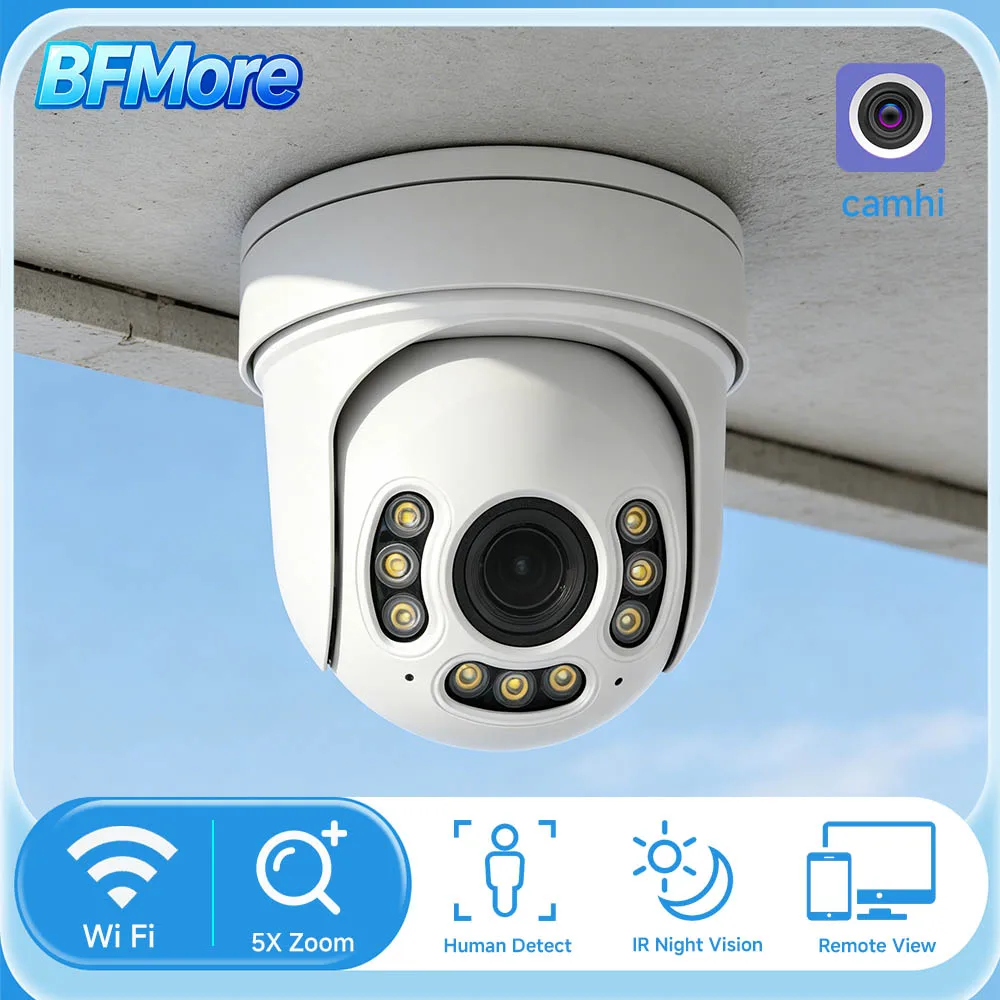 BFMore 5MP WIFI 4K 8MP PTZ Dome 5X Zoom IR/Color Night Vision IP камера Human Auto Tracking For Outdoor Security Surveillance