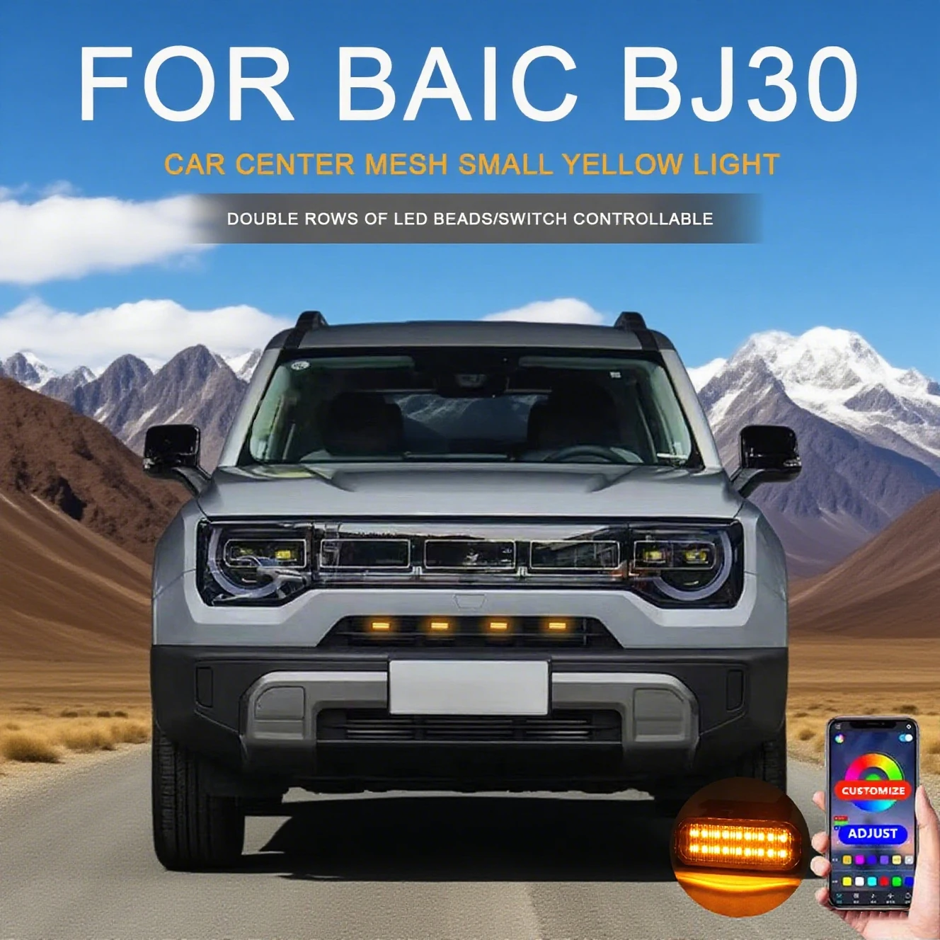 

FOR BAIC BJ30 Front Grille Led Lights Car LED Daytime Running Light YellowWhite 4 Pcs center mesh small yellow light