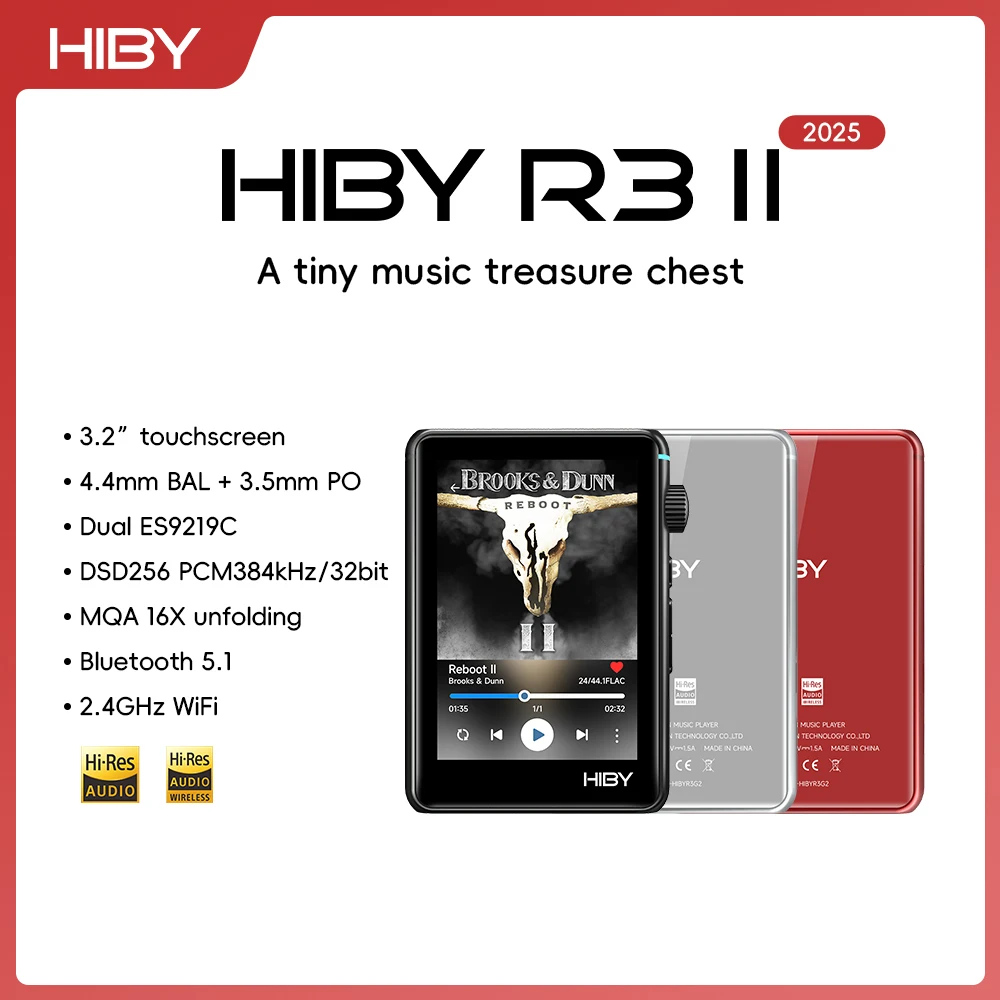 

HiBy R3 II 2025 / R3 Gen 2 Music Player Bluetooth 5.1 WiFi MQA16X DSD256 Web Radio USB Audio Dongle DAC X1600E ES9219C 3.2‘’