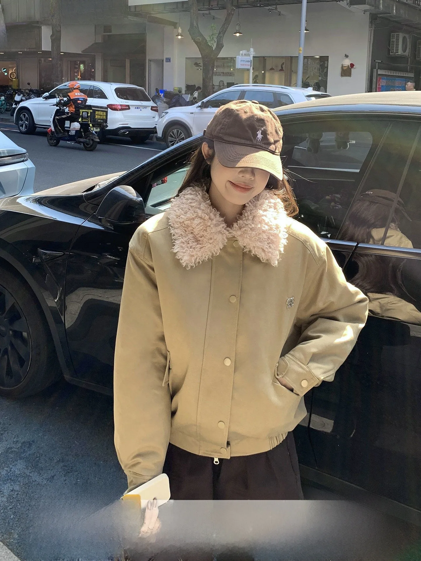 

Thiened American Retro Detachable Fur Collar Jaet Women's Commute Casual Warm Outerwear ort Sle Stand Version