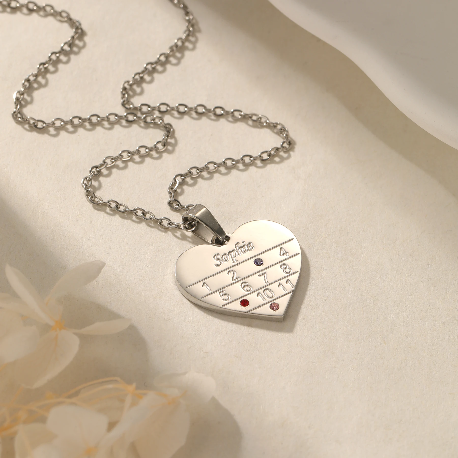 

Personalized Birthstone Pendant Monthly Calendar Heart Necklace Custom Date Member Birthday Jewelry Mother's Day Gift for Her