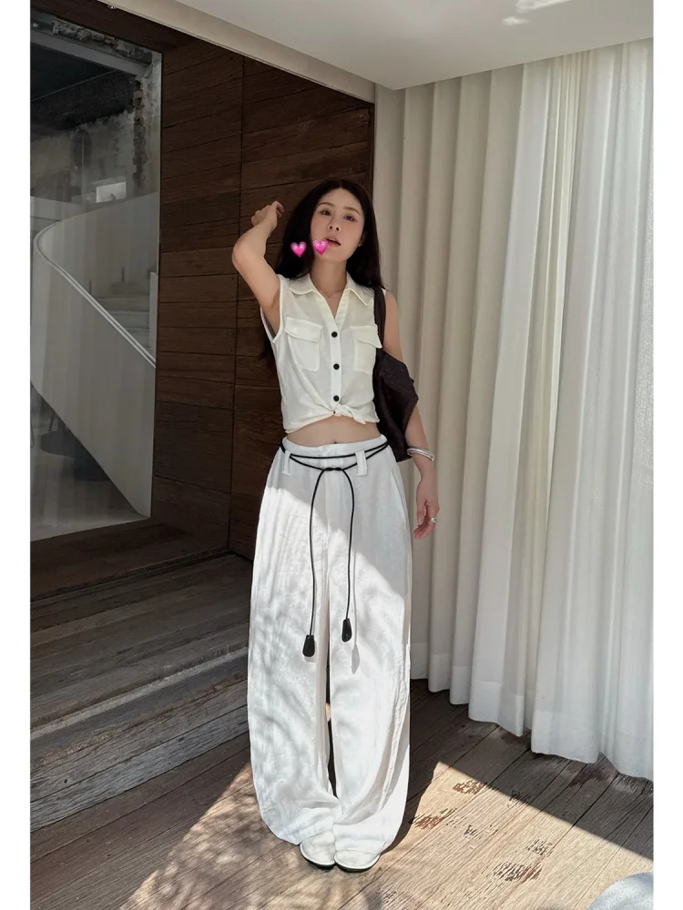 

Свободные комфортные широкие брюки, длинные повседневные брюки, льняные брюки с изогнутым кроем, прямые брюки с завышенной талией, лето 2025