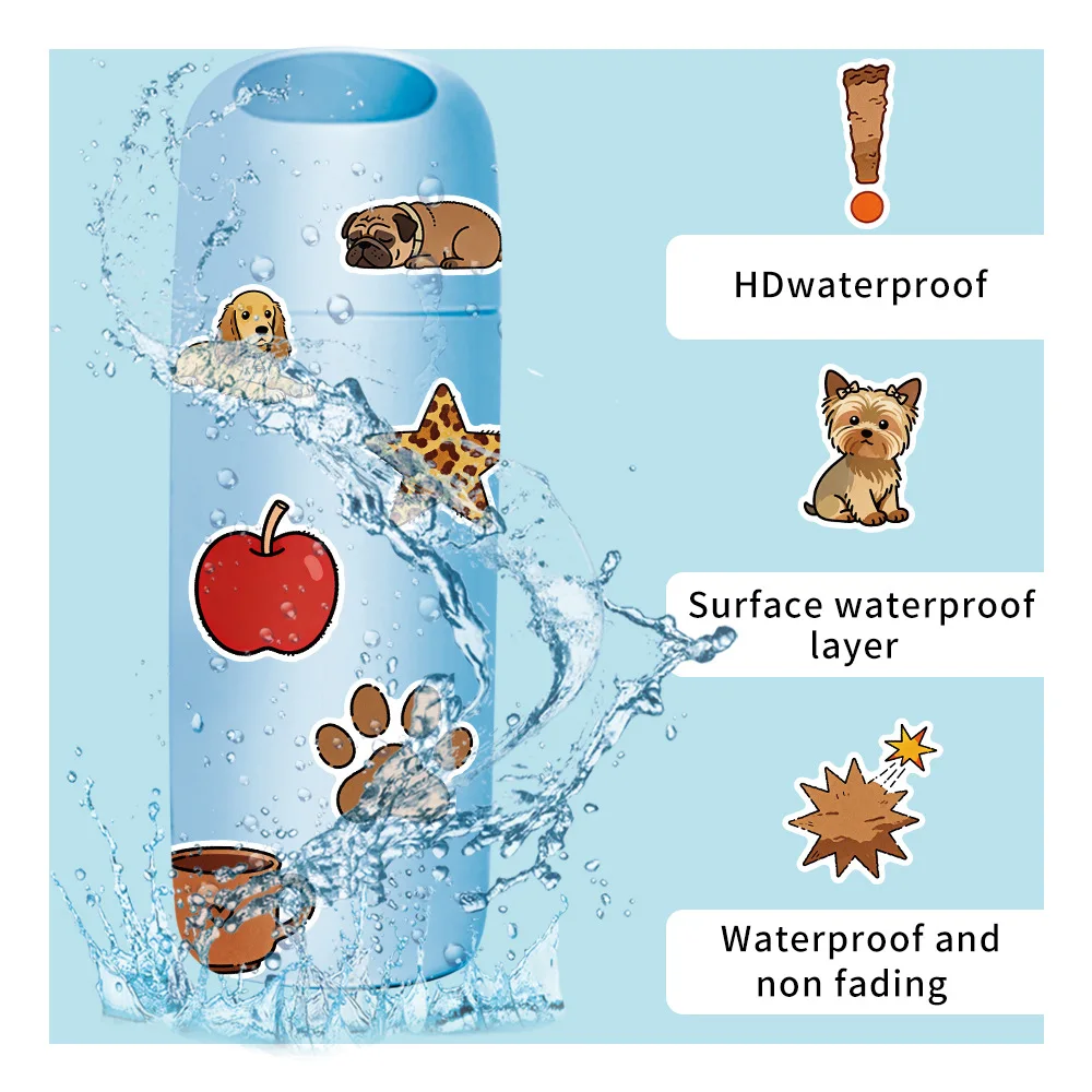 50 Pcs Maillard Color Dog Stickers Cartoon Graffiti Dog Creative Waterproof Vinyl Reward Decals for Water Cup Laptop Gift