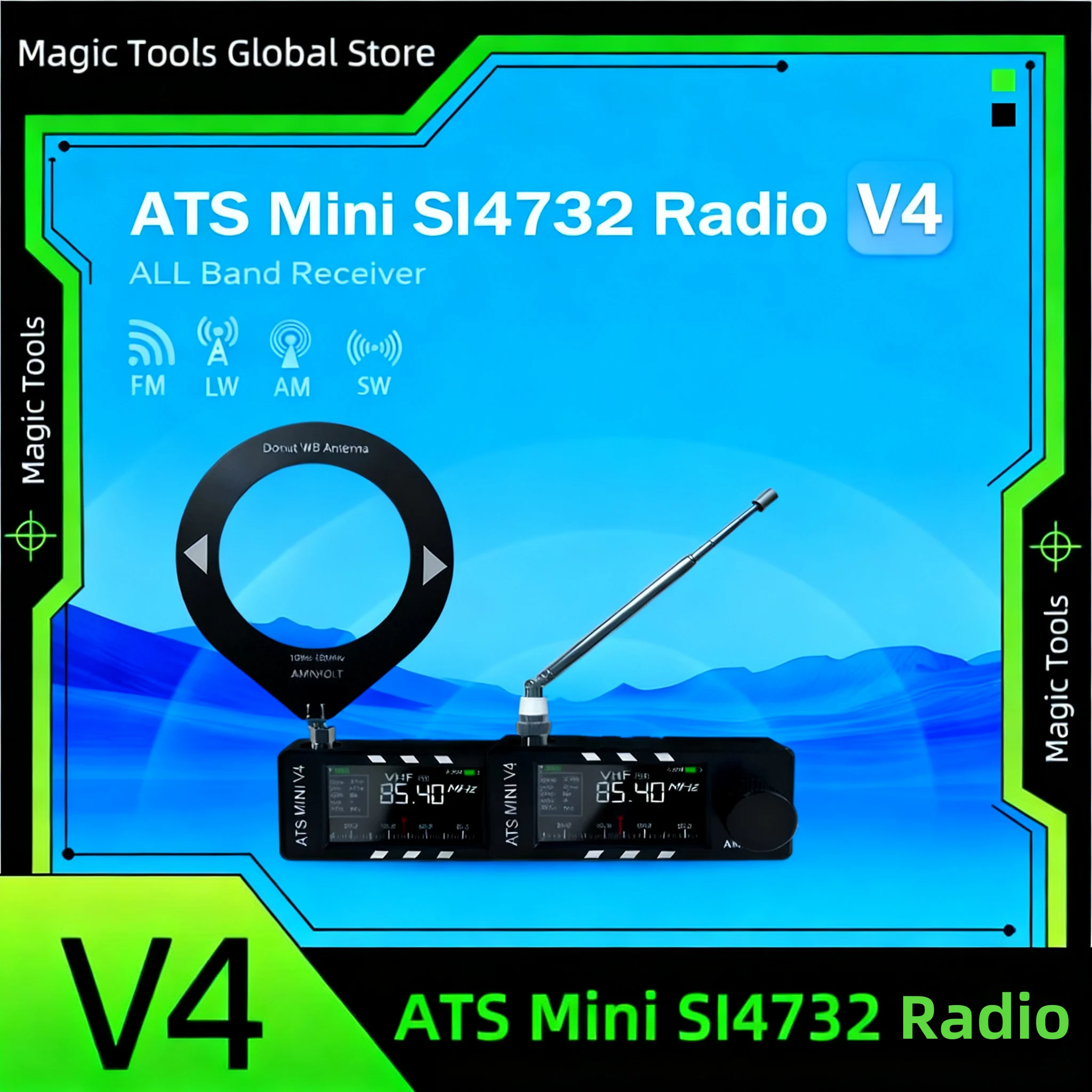 V4 AMNVOLT ATS Mini SI4732 All Band Receiver Supports AM/FM/SSB/LSB/USB  Built-in Hi-Z Headphone Amplifier for HAM