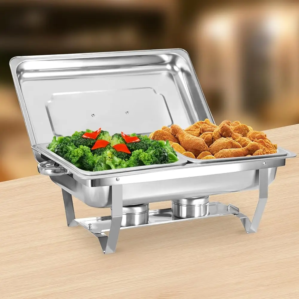 

Chafing Dish For Buffet, 1 Pa 8Qt Stainl Steel Catering Warmer Set With 2 X 1/2 Size Food Pan, Foldable Frame For Kitchen Party