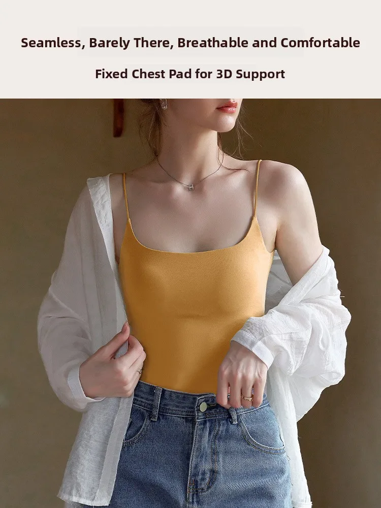 

Summer New Women's Strapl Tank Top Inteated Thin Model Underwear Base Layer Inner Wear with Chest Pad U-Ne Design
