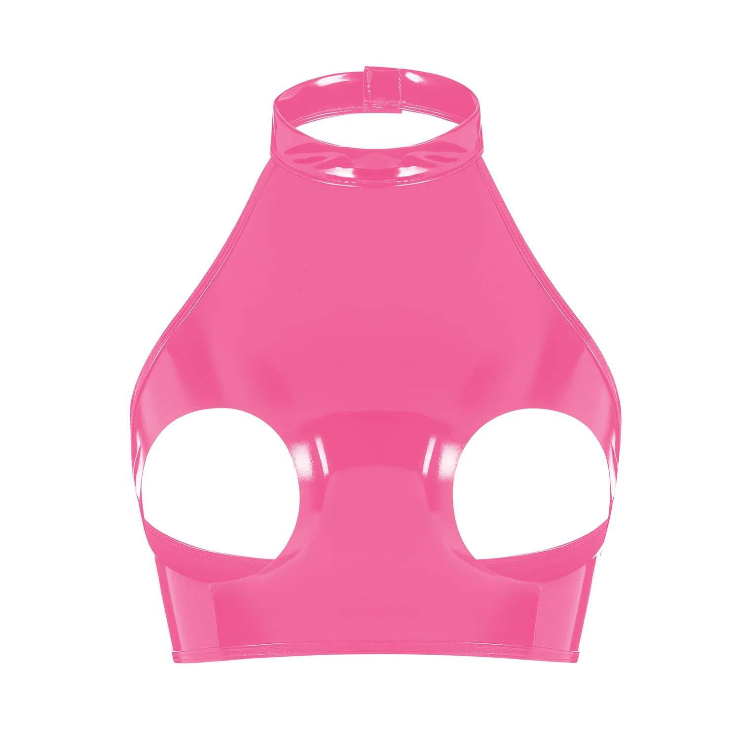 المرأة مثير الجوف خارج لامعة بولي كلوريد الفينيل حمالة صدر جلدية لامعة الساخن الاباحية الملابس الداخلية الرسن الرقبة يتعرض الصدر كوب مفتوح اللاتكس الصدرية المحاصيل القمم #2