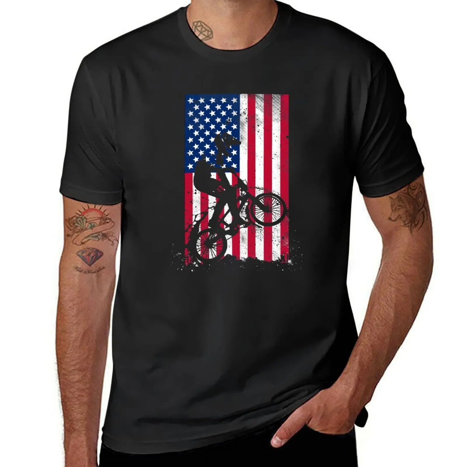 

BMX racing american flag T-shirt hippie clothes oversizeds mens graphic t-shirts big and tall