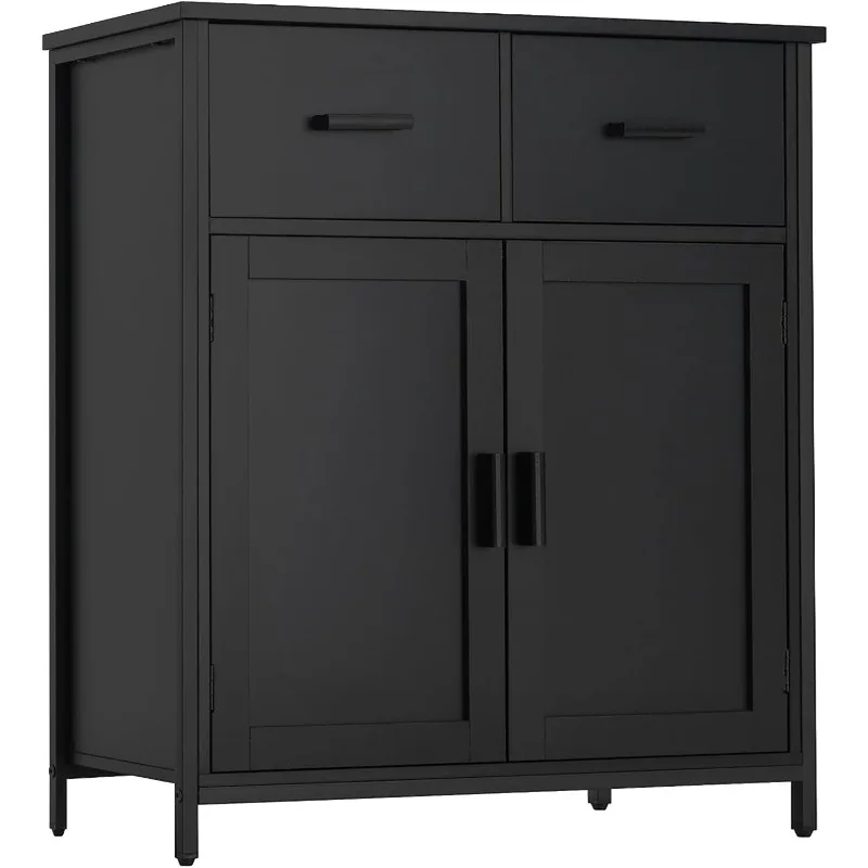 usikey Storage Cabinet, Bathroom Cabinet with Adjustable Shelf, Sideboard, Accent Cupboard for Living Room, Kitchen, Black