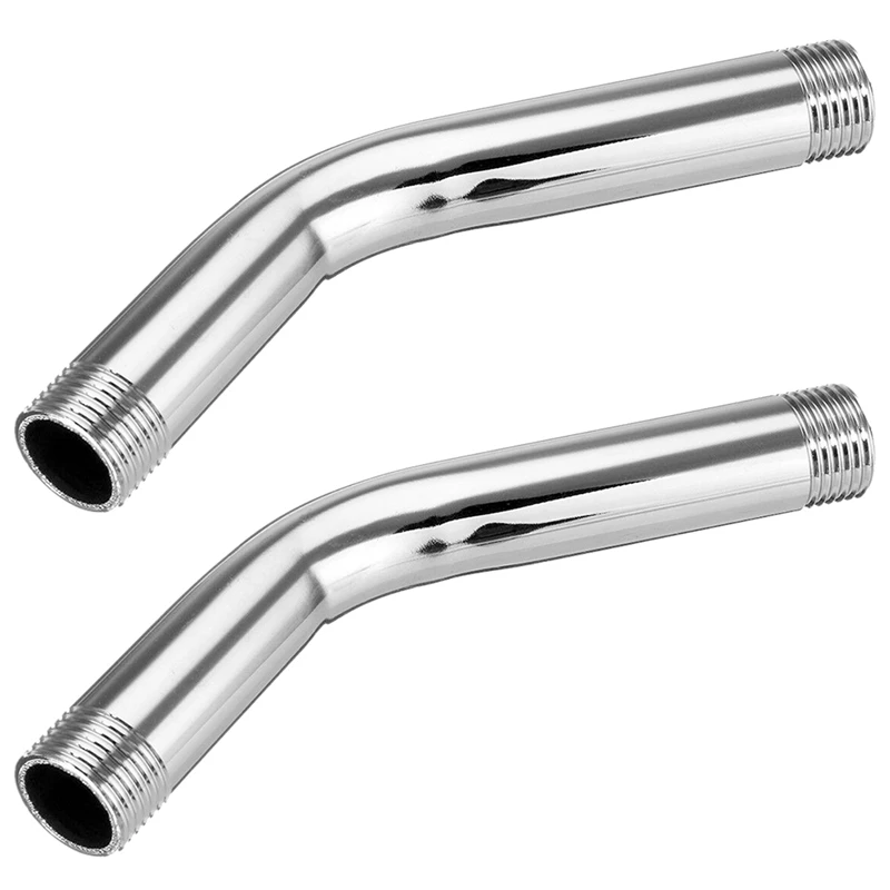 2Pcs G1/2 Inch 15Cm Wall Mounted Stainless Steel Shower Head Extension Angled Shower Arm Extra Pipe