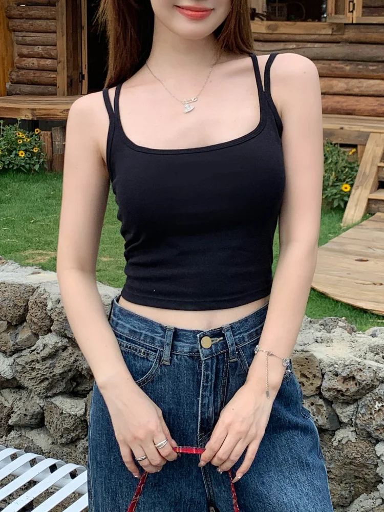 

Женская майка на бретелях, летняя уличная одежда с накладкой на грудь, без бюстгальтера, базовый слой, внутренняя одежда, новая длина Sle ort