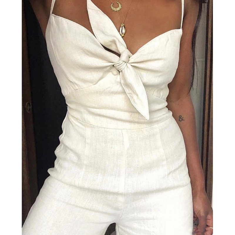 

Vaion Casual Cotton Lin Women's Rer V-ne Knot Wide Leg Pants Thinming Slimming White l Waist Summer