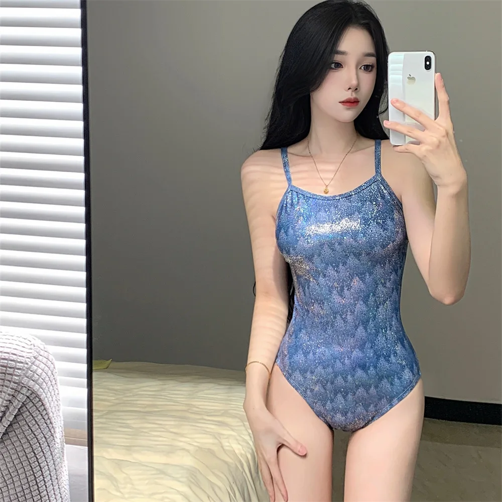 2025 New Plus Size Swimsuit Triangle One-piece Racing Professional Training Fashion Dark Blue Cedar Swimsuit Plus Size Swimwear