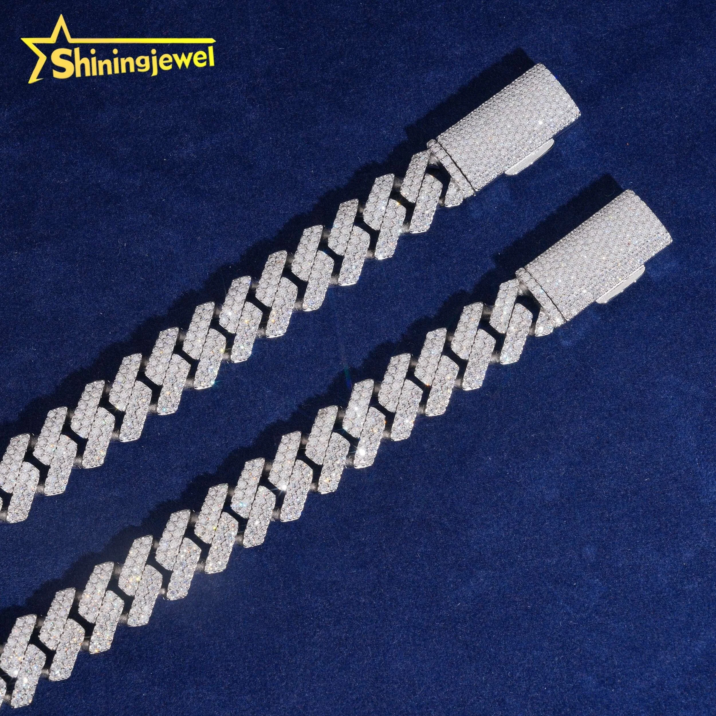 Iced Jewelry Out Popular 925 Sterling Silver 14mm 2 Rows Hip Hop VVS Moissanite Cuban Link Bracelet..