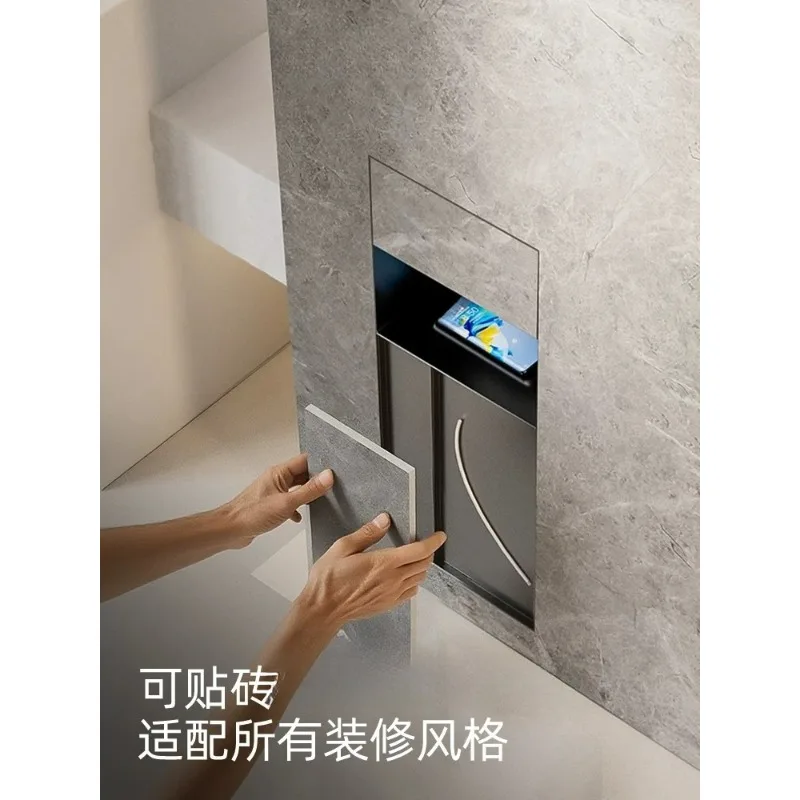 Stainless Steel Embedded Bathroom Niche, Hidden Trash Can Toilet Brush Holder Concealed Tissue Box Storage