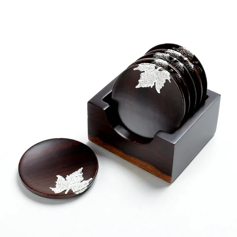 Ebony Round Wooden Square  Creative Chinese Style Tea  Accessories Set Saucer Wood Tray  Thanksgiving   Kitchen