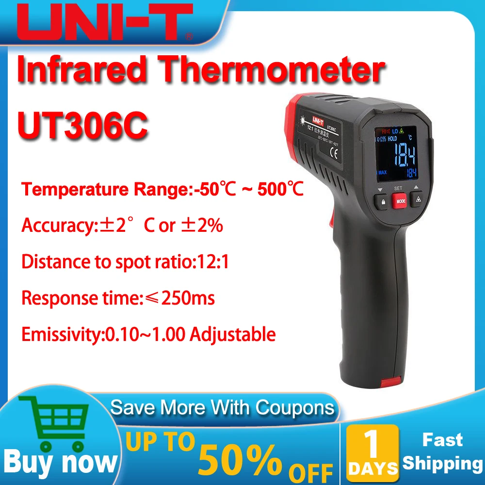 

UNI-T UT306C Digital thermometer Infrared Thermometer contactless Laser Temperature Meter Gun -500-500