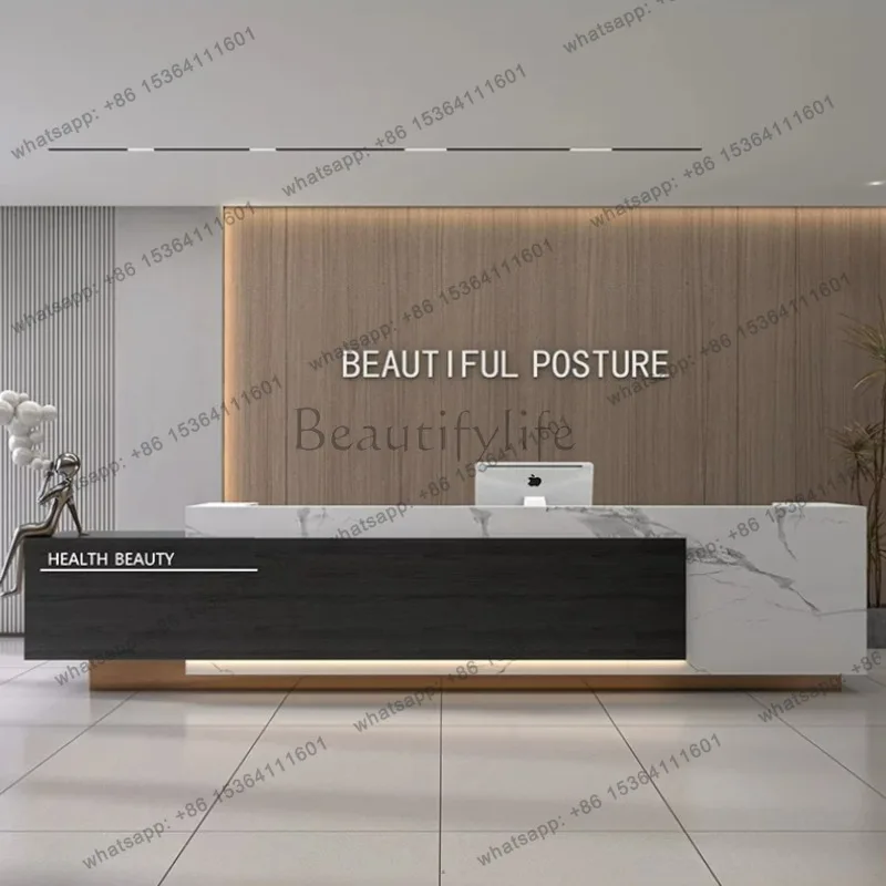 Factory Direct Sales Modern Minimalist Reception Desk Nordic High-end Hotel Beauty Salon Cashier Counter Salon Office Furniture