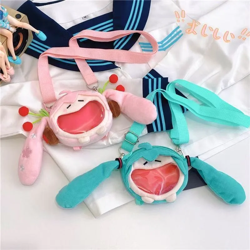 Mini monedero de dibujos animados Hatsune Miku Fufu, bonito estuche para auriculares, bolso de hombro de felpa, bolsa de almacenamiento, llavero, mercancía de Anime Miku