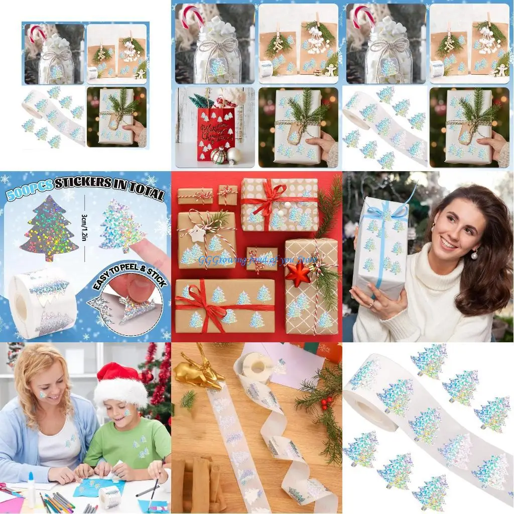

H9EB 1 Roll Waterproof Sticker Adhesive Christmas Tree Sticker Easy Peels And
