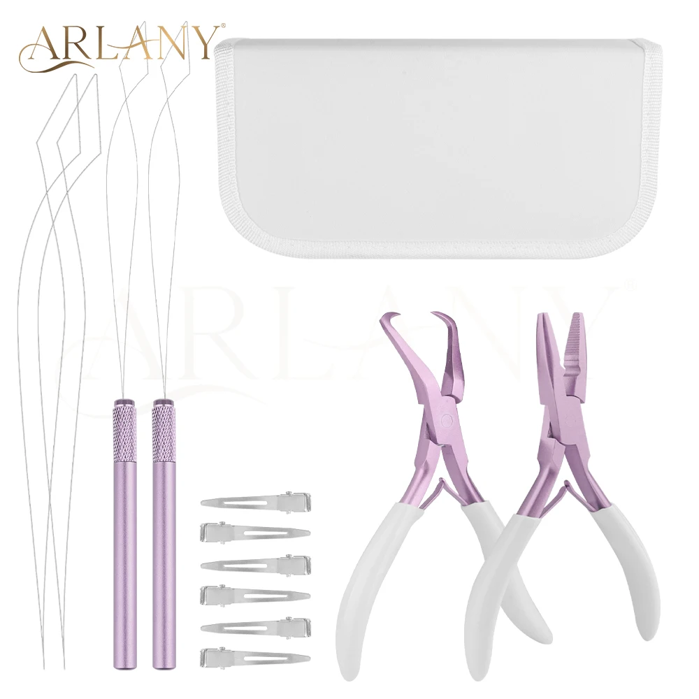 

ARLANY Microlinks Hair Extensions Kit Hair Extension Closer and Removal Pliers for Beads Hair Extension Loop Needle Pulling Hook