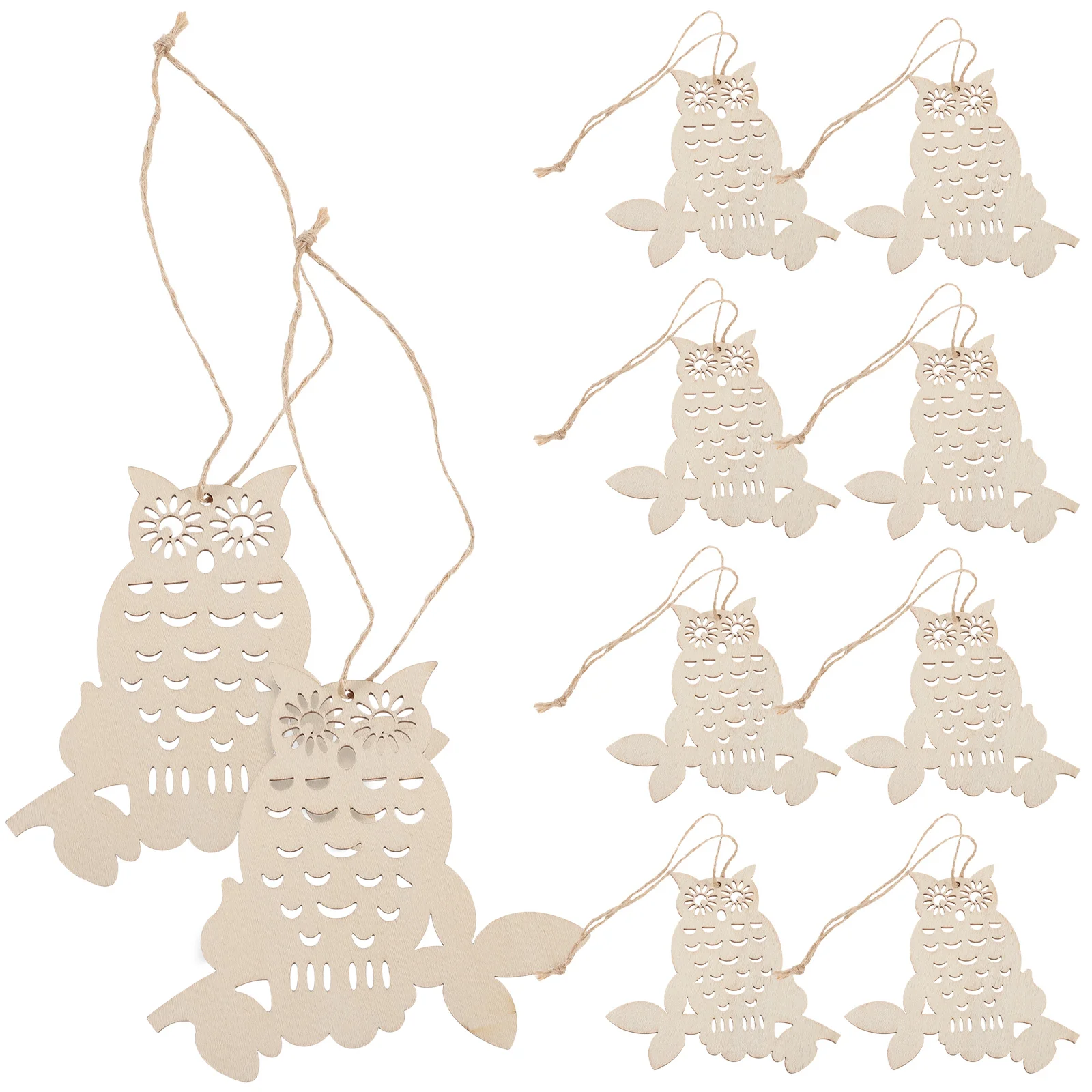 

1Set Owl Shaped Wood Cutouts Rattan Rope Material DIY Craft Supplies Halloween Themed Owl Wood Slices Halloween Cutouts