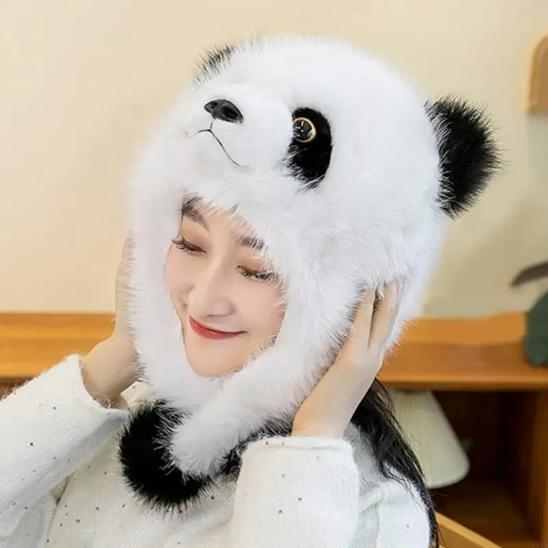 

Y4UD Realistic Panda Ear Caps Cosy And Warm Earflap Hat Baby Headgear for Outdoor Winter Activity or Fun Gifts