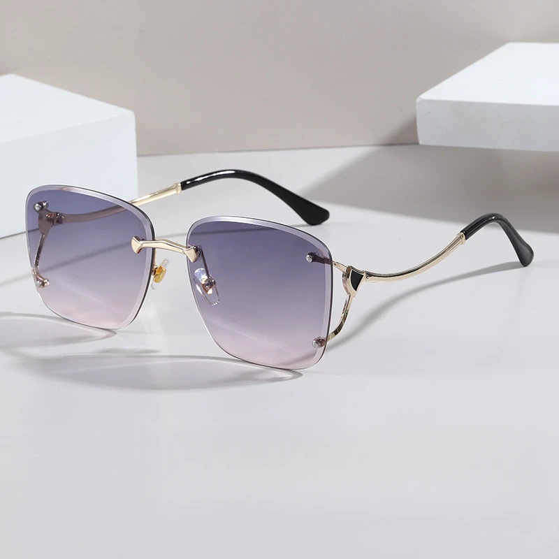 

Rimless Metal Sunglasses - UV400 Oversized Slimming Frame for Street Photography & Driving