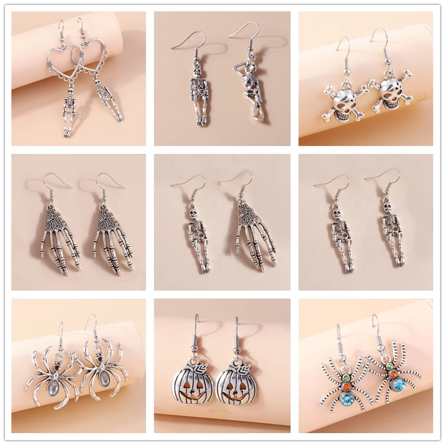 Aihua Vintage Metal Spider Skull Skeleton Earrings for Women Men Halloween Earrings Party Jewelry Gifts