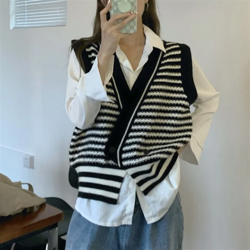 

Осенне-зимний женский вязаный жилет больших размеров с асимметричным разрезом, в полоску, открытый кардиган-жакет, стандартной длины, однотонный
