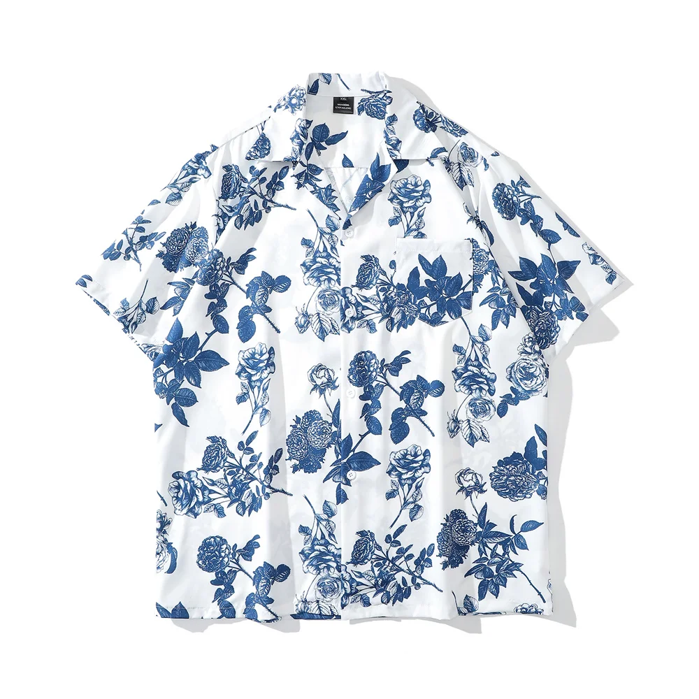 

Dark Icon Blue Floral Hawaiian Shirts Men Women Summer Soft Cool Material Man Blouse