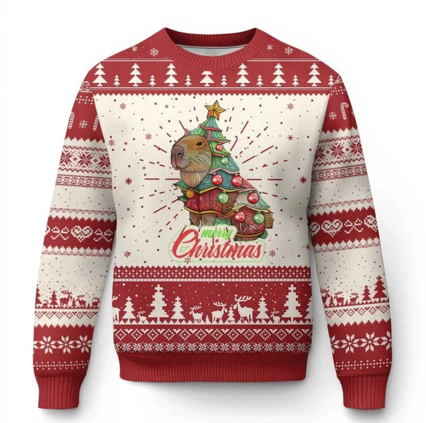 كابيبارا عيد الميلاد القبيح عيد الميلاد سترة مضحك سانتا يسوع عيد الميلاد فيبي هدية البيرة الجرافيك البلوز بلوزات عادية Y2k البلوزات #1