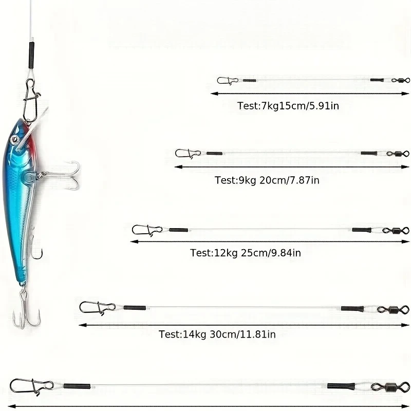 10pcs 100% Fluorocarbon Fishing Line Fishing Rod Fluorocarbon Line With Rolling Swivel And Quick Lock Pressure Test 7-18kg