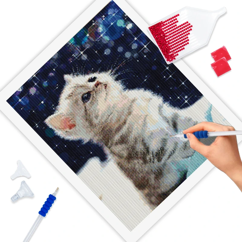 RUOPOTY Cat Diamond Painting Stone Mosaic Diamond Embroidery Art Animal Picture Rhinestones Handmade Home Decor