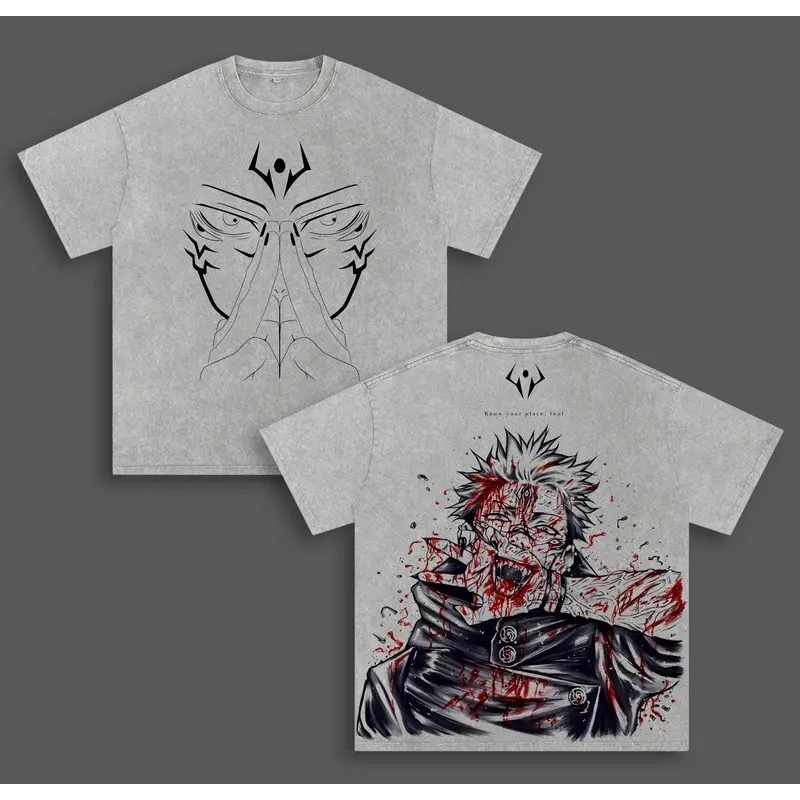 Anime Jujutsu Kaisen Ryomen Sukuna Print T-shirt Men Women Tshirts Casual Cotton Clothing Vintage Washed T Shirt Harajuku Tops