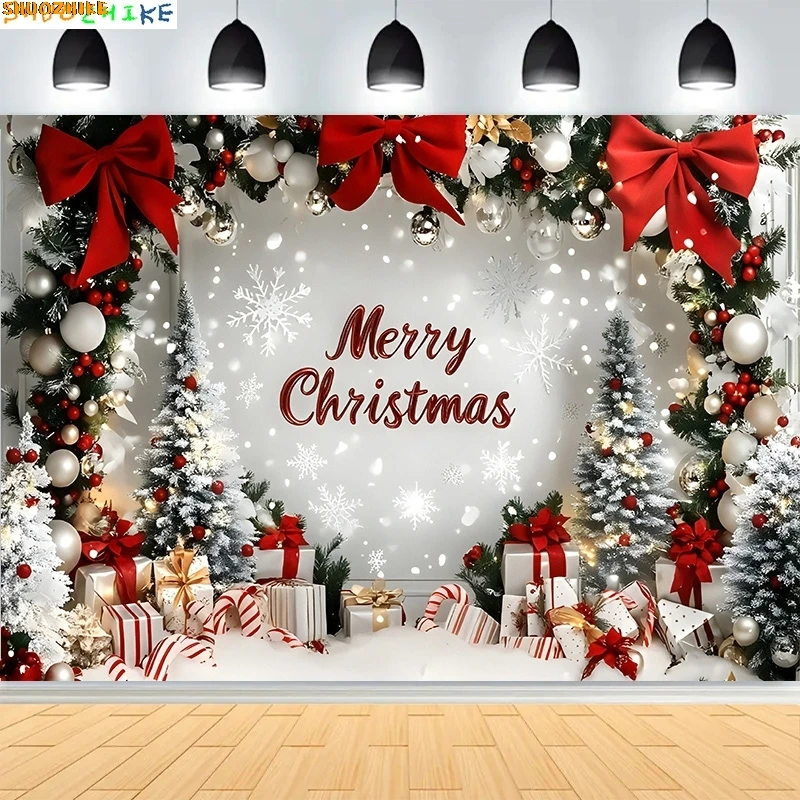 

Christmas Day Pine Tree Bell Wreath Photography Backdrops Indoor Arch Fireplace Winter New Year Family Portrait Background VF-10