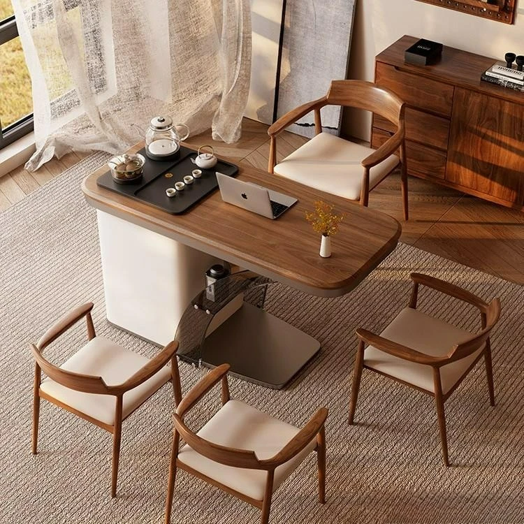 

Customizable balcony small apartment tea table and chair combination modern new Chinese solid wood coffee table one table five