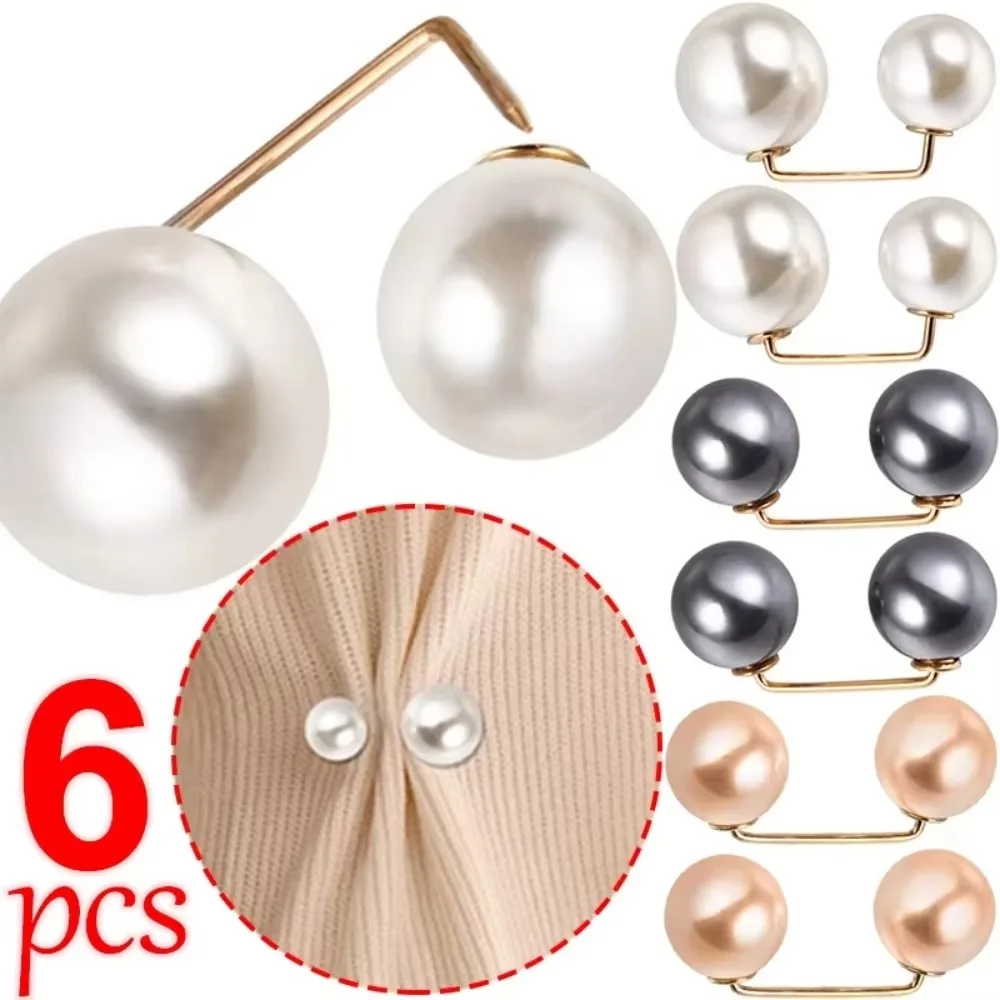6Pcs Clothing Accessories Pearl Brooch Adjustable Detachable Waist Clip Jeans Ornaments Convenient Retractable Button Women