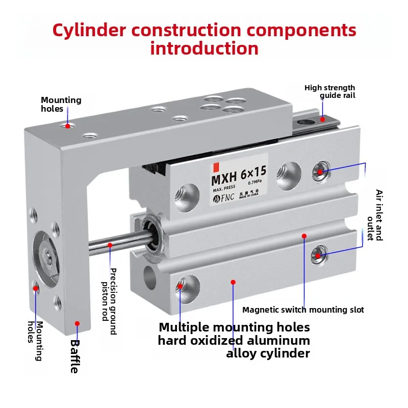 High precision HLH linear guide hlh seven-character slide cylinder MXH 6/10/16/20-10 with magnetic mxh