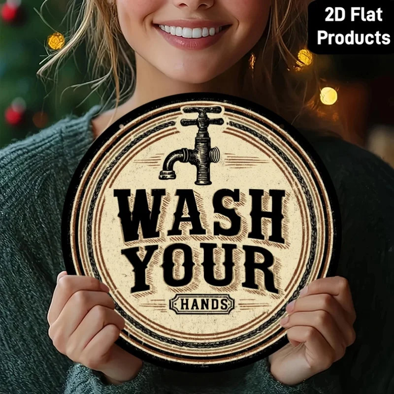 CIFBUY Vintage Metal Wall Art Rustic Aluminum Plaque Waterproof Wash Hands Faucet Sign Home Decor Durable Mural Decoration