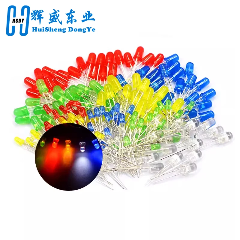 1000pcs/Wholesale F5 5MM F3 3MM Round LED Transparent Ultra Bright Green/Yellow/Blue/White/Red Light Emitting Diode