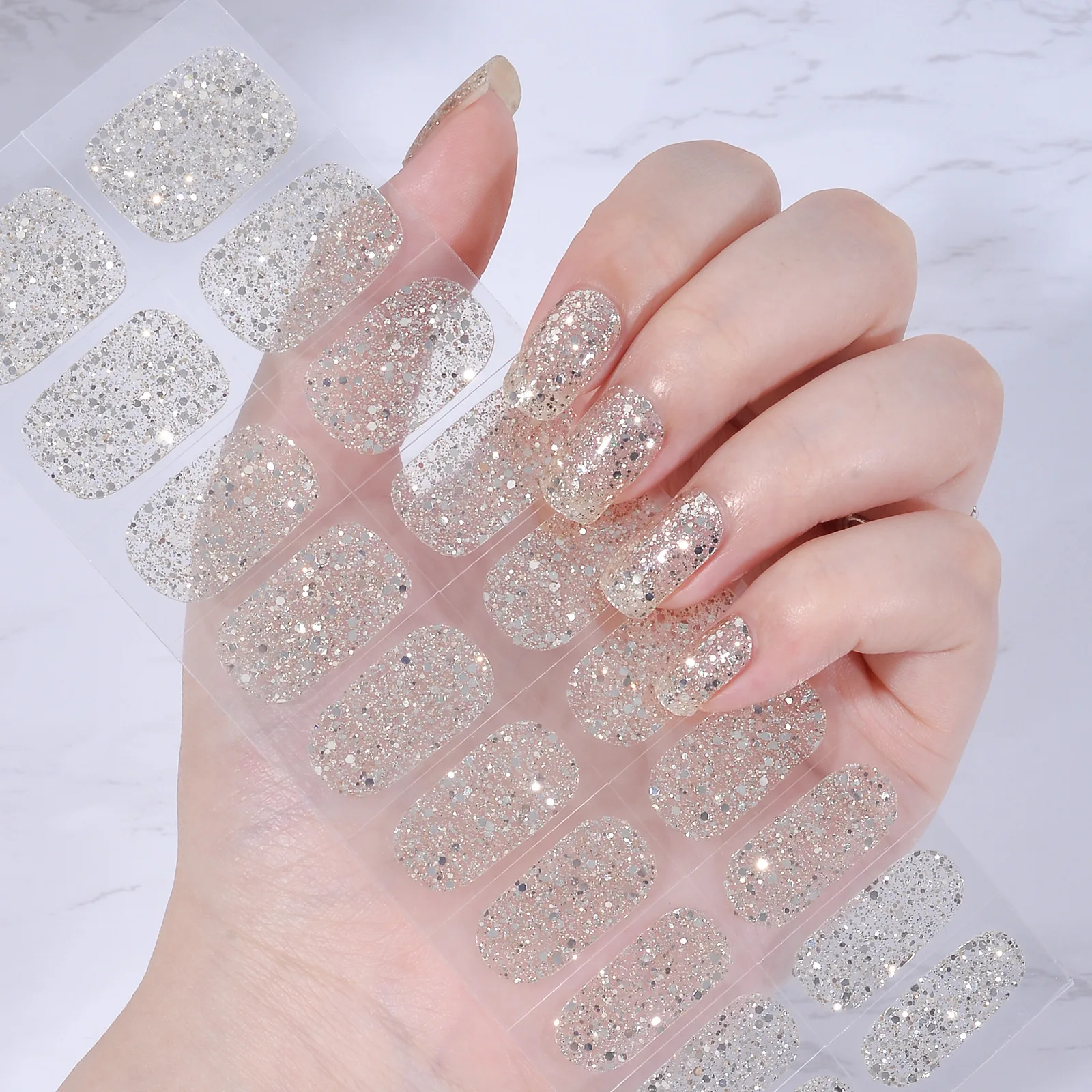 Neue Gel Nagel aufkleber Großhandel 20 Finger Phototherapie vollständig gehärtete Nagel pflaster ohne Lampe Backen Nail Art Dekorationen